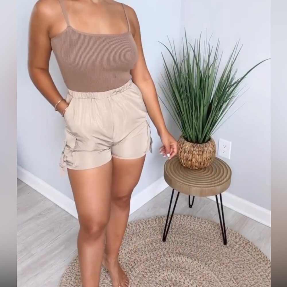 Neutral Cargo Shorts romper
